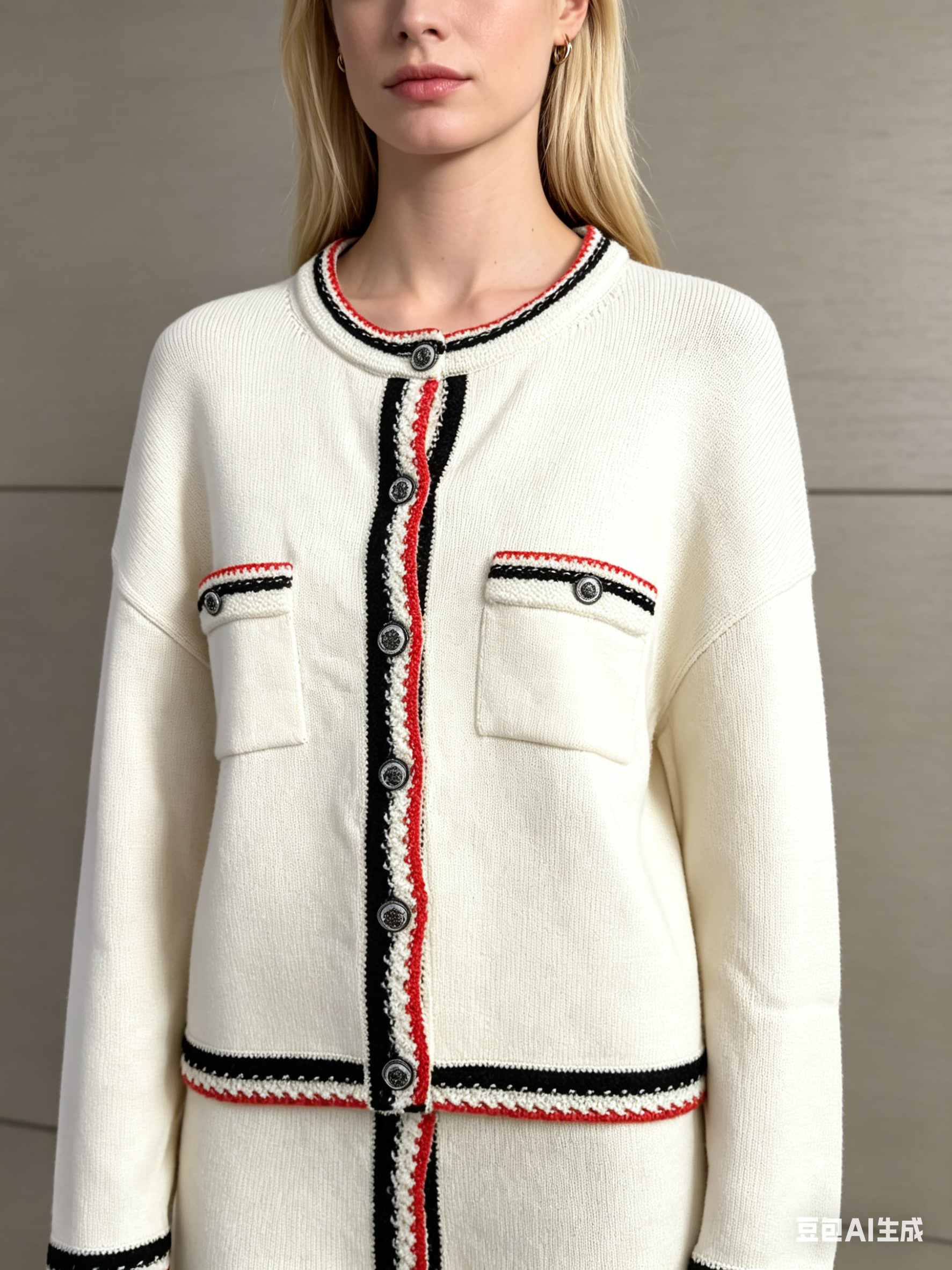Chanel 100% Cashmere Cardigan with Contrast Trim - White/Black/Red 香奈儿 100% 羊绒撞色饰边开衫 白黑红配色