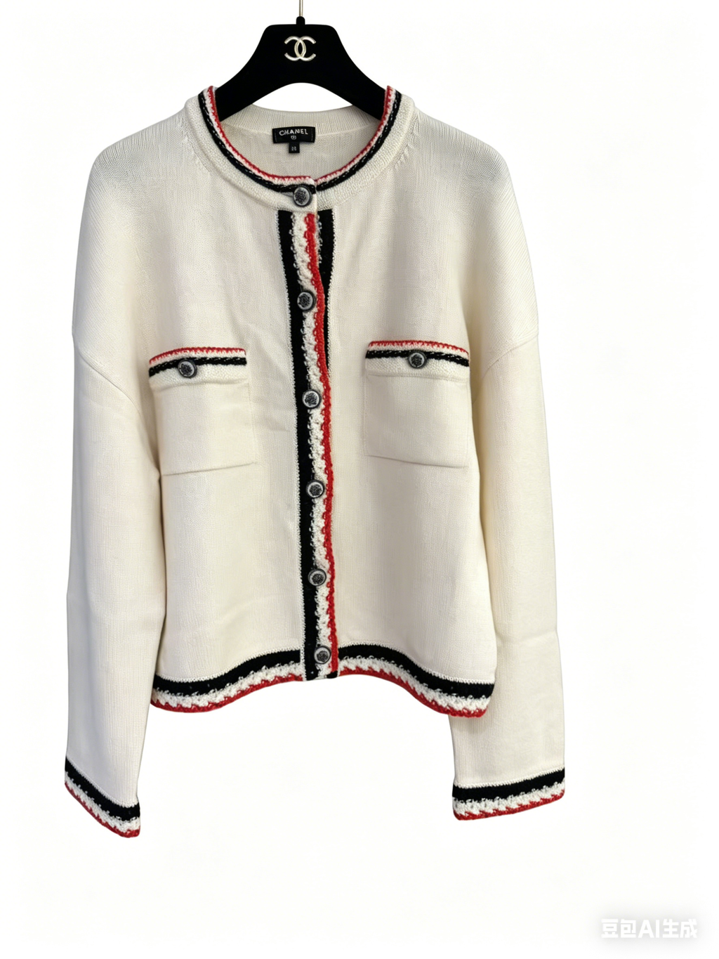 Chanel 100% Cashmere Cardigan with Contrast Trim - White/Black/Red 香奈儿 100% 羊绒撞色饰边开衫 白黑红配色