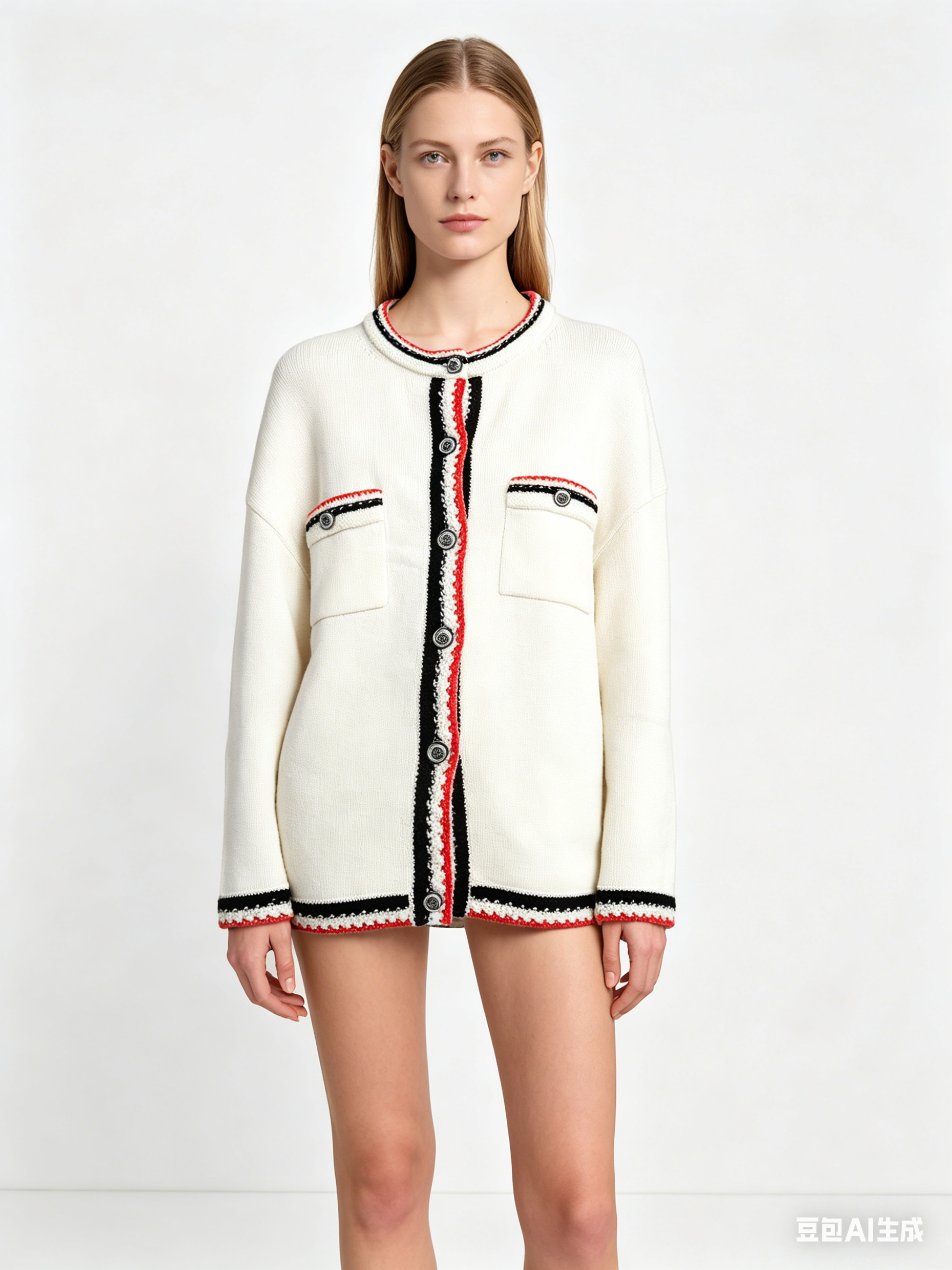 Chanel 100% Cashmere Cardigan with Contrast Trim - White/Black/Red 香奈儿 100% 羊绒撞色饰边开衫 白黑红配色