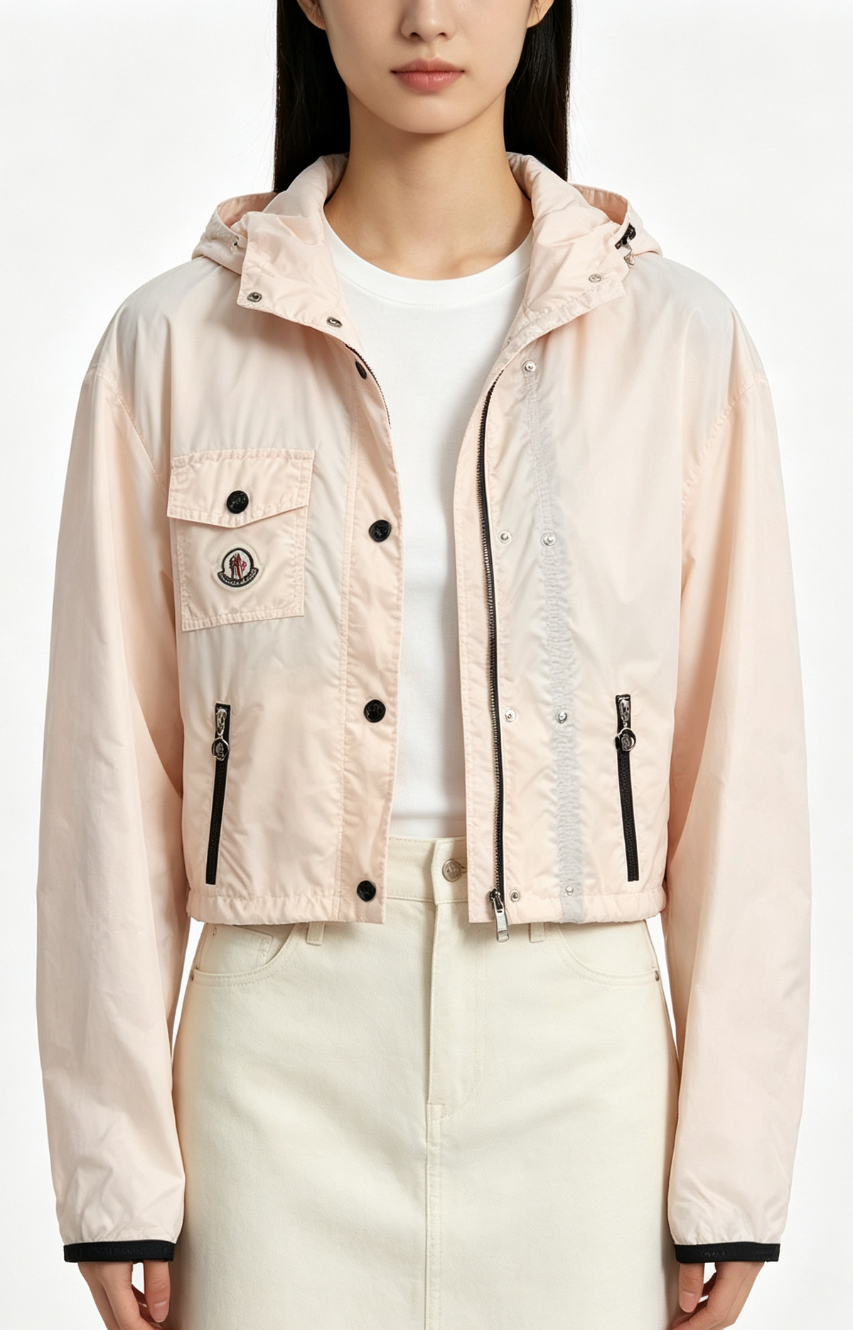 Moncler Lico 浅粉短款连帽防风外套