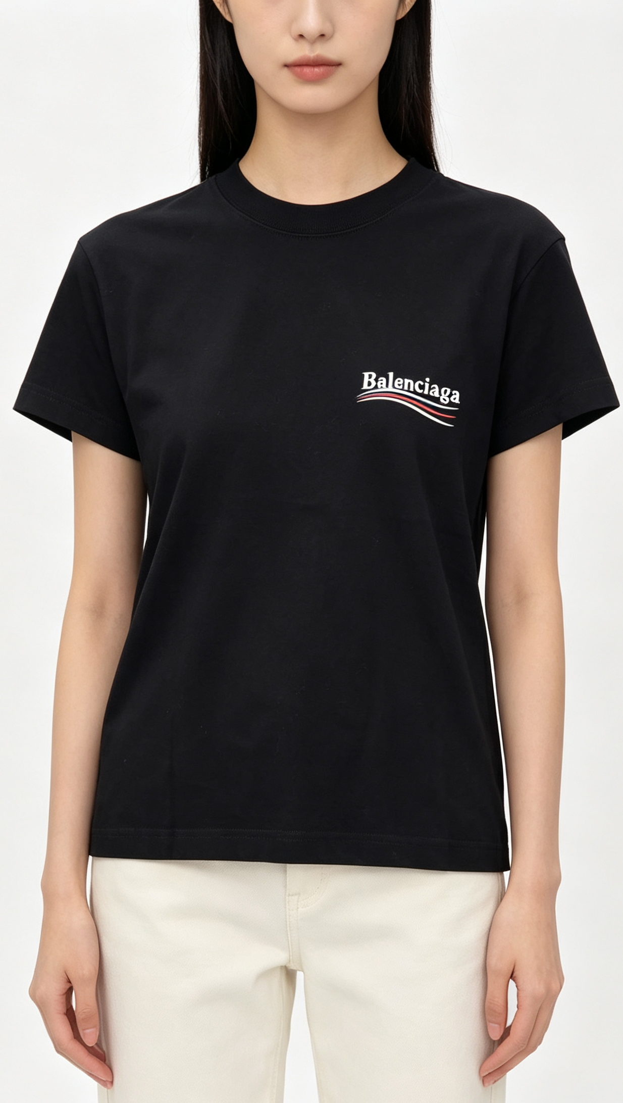 Balenciaga 經典波浪彩條 Logo 黑色合身短袖 T 恤 S 碼 葡萄牙製二手精品