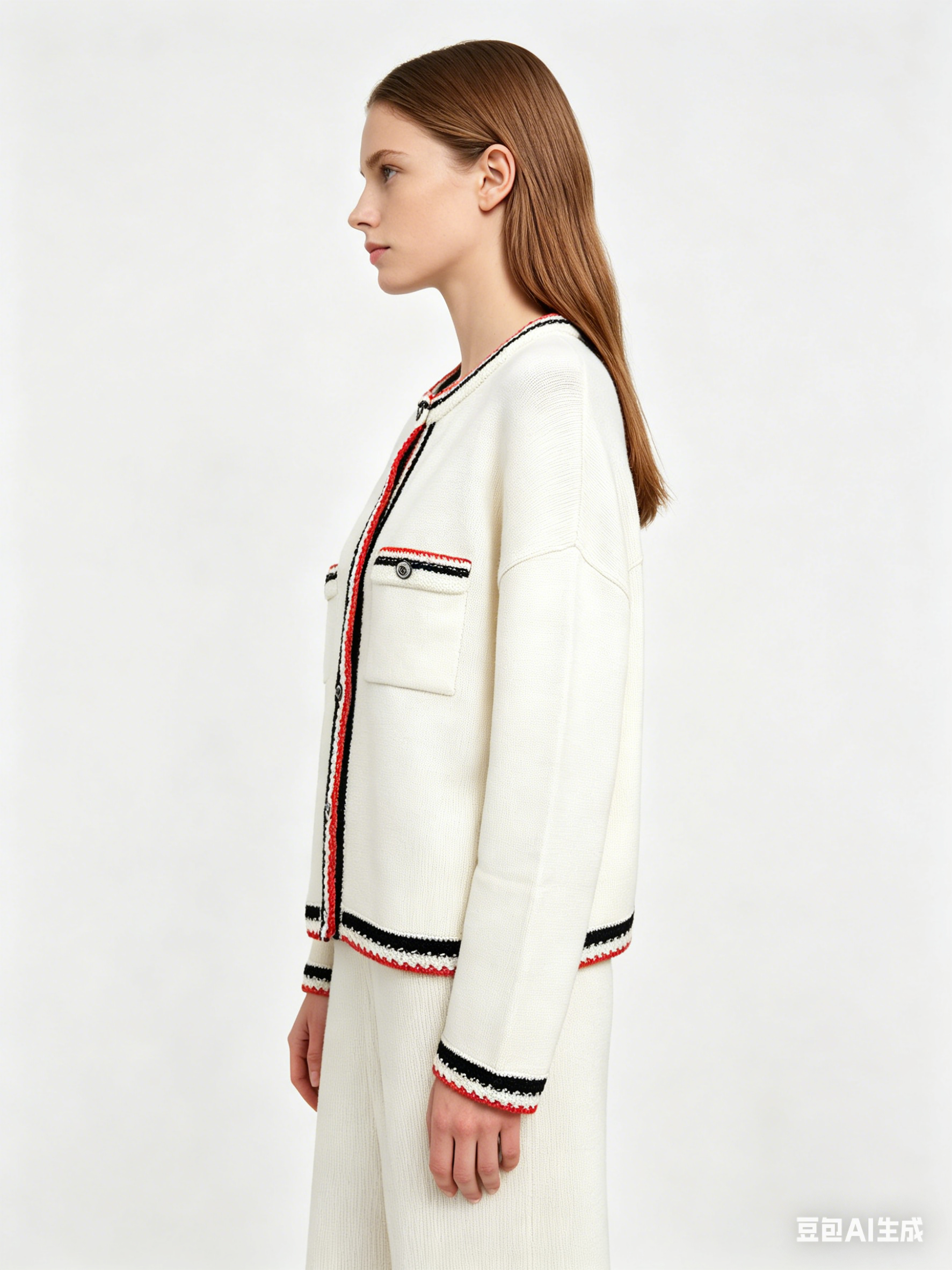 Chanel 100% Cashmere Cardigan with Contrast Trim - White/Black/Red 香奈儿 100% 羊绒撞色饰边开衫 白黑红配色