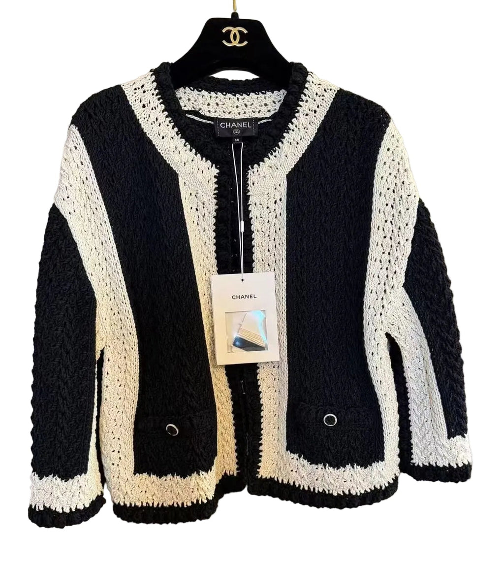 Vintage Chanel Logo Jacquard Zip-Up Knit Jacket 中古香奈儿满印字母提花拉链针织外套