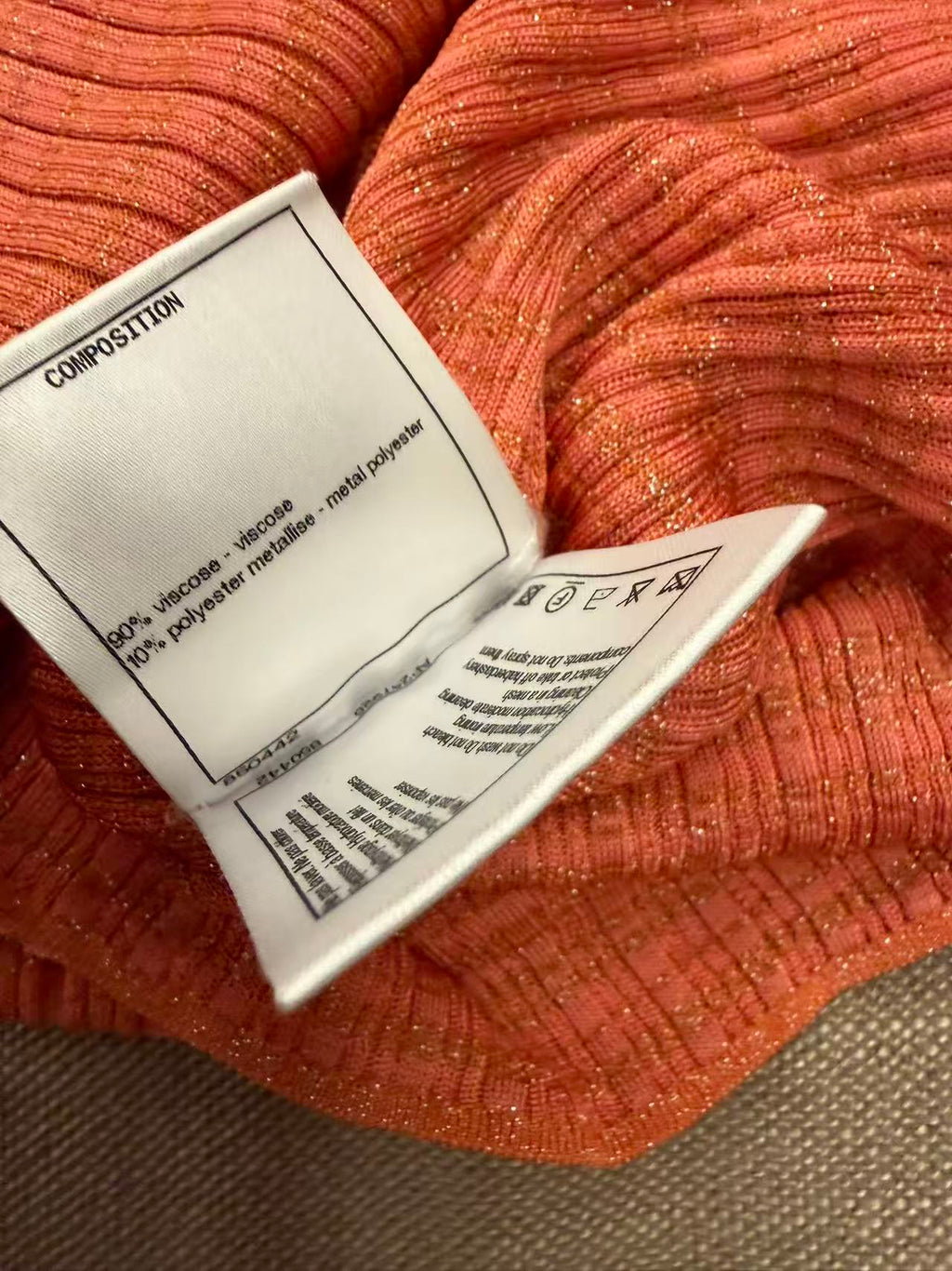 Chanel Coral Lurex Ribbed Knit Polo Top 香奈儿 珊瑚金葱坑条针织 Polo 上衣