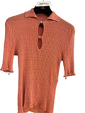 Chanel Coral Lurex Ribbed Knit Polo Top 香奈儿 珊瑚金葱坑条针织 Polo 上衣