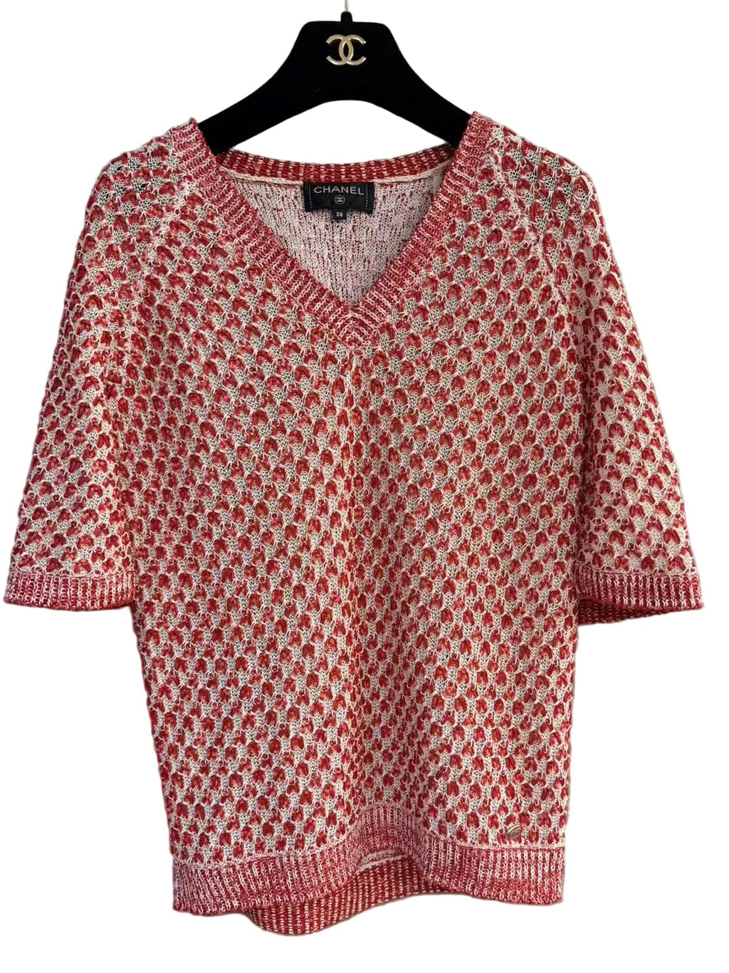 Chanel Red & White Silk-Blend Knit Top 香奈儿 红白拼色真丝混纺针织上衣