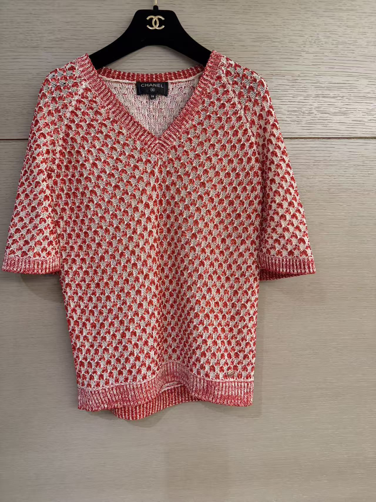 Chanel Red & White Silk-Blend Knit Top 香奈儿 红白拼色真丝混纺针织上衣