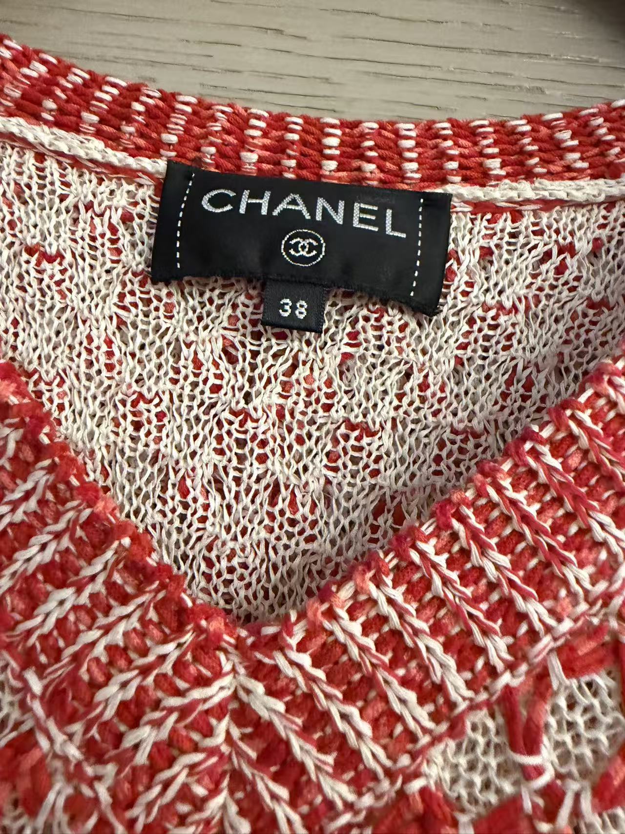 Chanel Red & White Silk-Blend Knit Top 香奈儿 红白拼色真丝混纺针织上衣