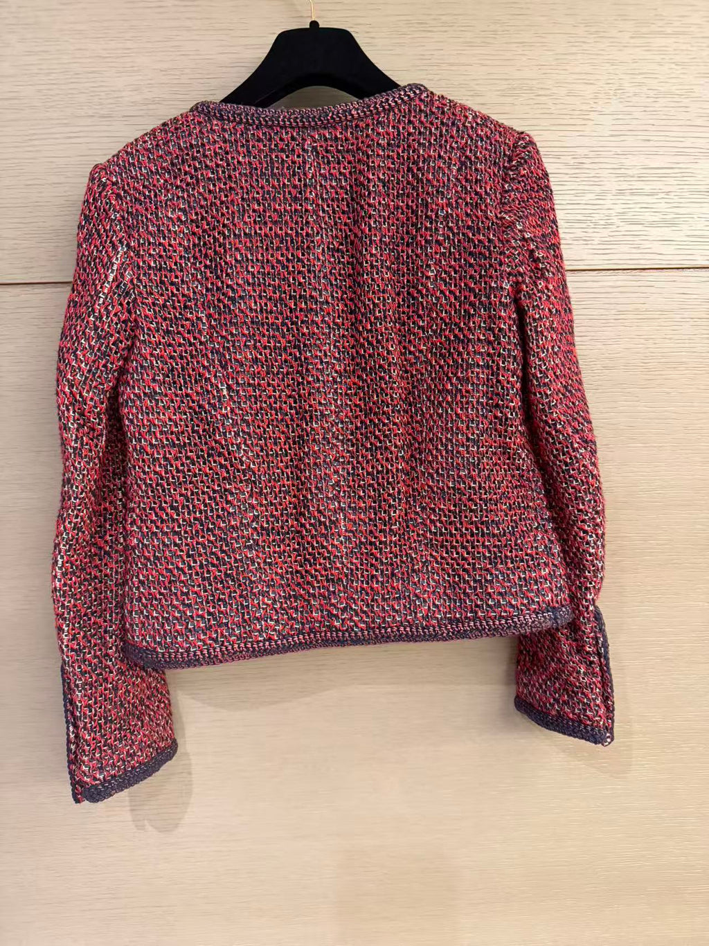 CHANEL 紅藍混色雙排扣編織粗花呢外套