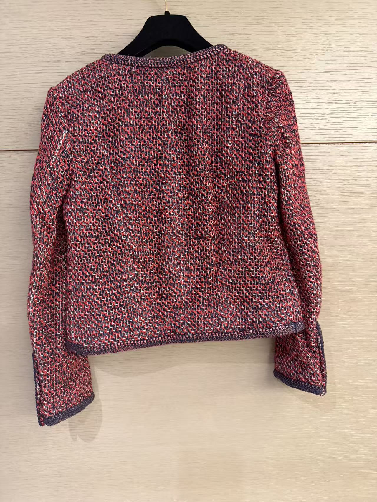 CHANEL 紅藍混色雙排扣編織粗花呢外套
