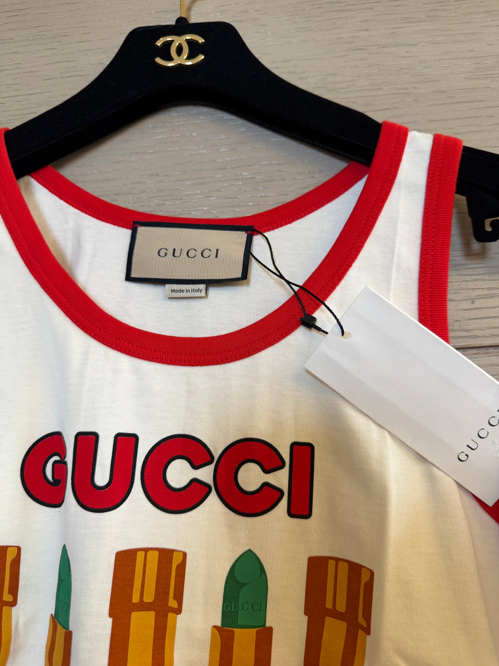 GUCCI ADULT CLUB 口紅印花紅邊無袖背心