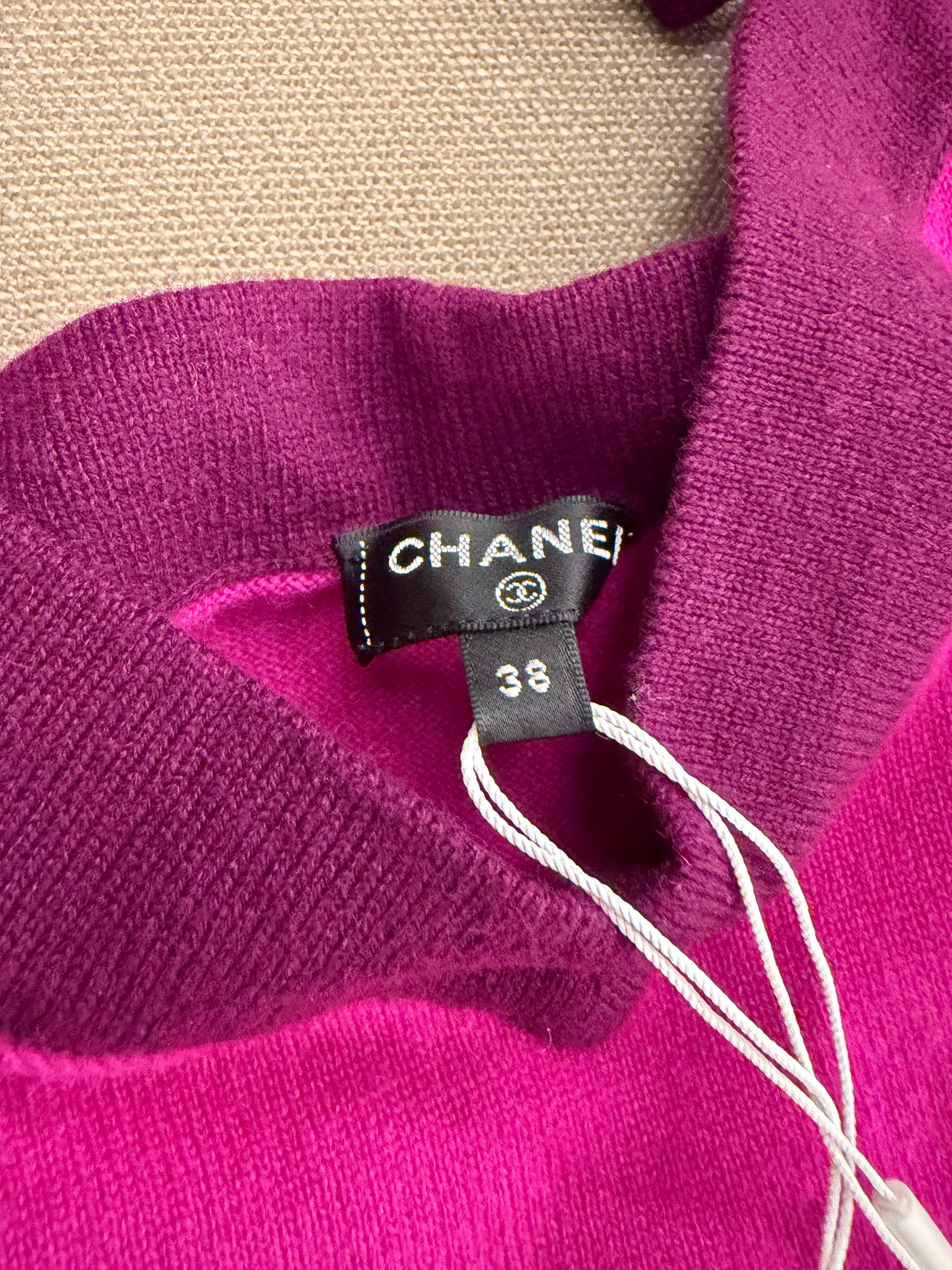 CHANEL 20A 夢幻玫紅撞色羊絨吊帶背心 帶吊牌