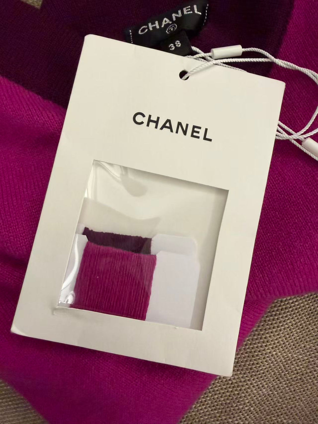 CHANEL 20A 夢幻玫紅撞色羊絨吊帶背心 帶吊牌