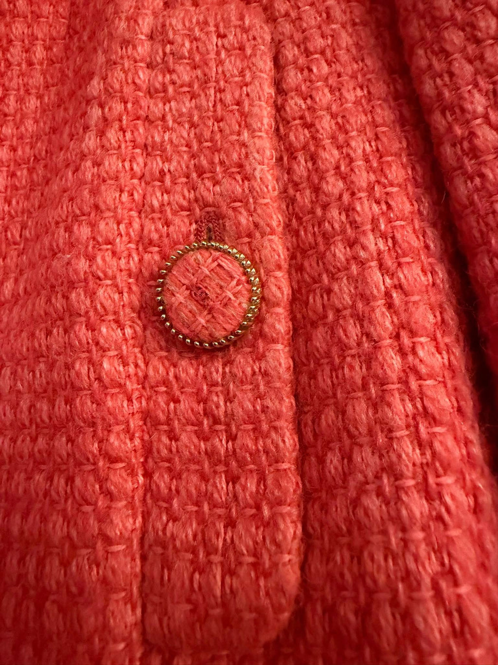 CHANEL 秀款西瓜紅拼接緞面連帽粗花呢短外套 34 碼