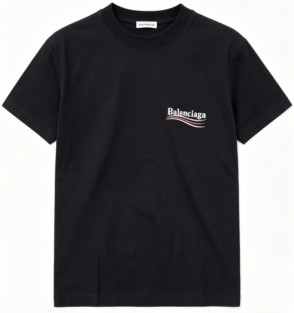 Balenciaga 經典波浪彩條 Logo 黑色合身短袖 T 恤 S 碼 葡萄牙製二手精品