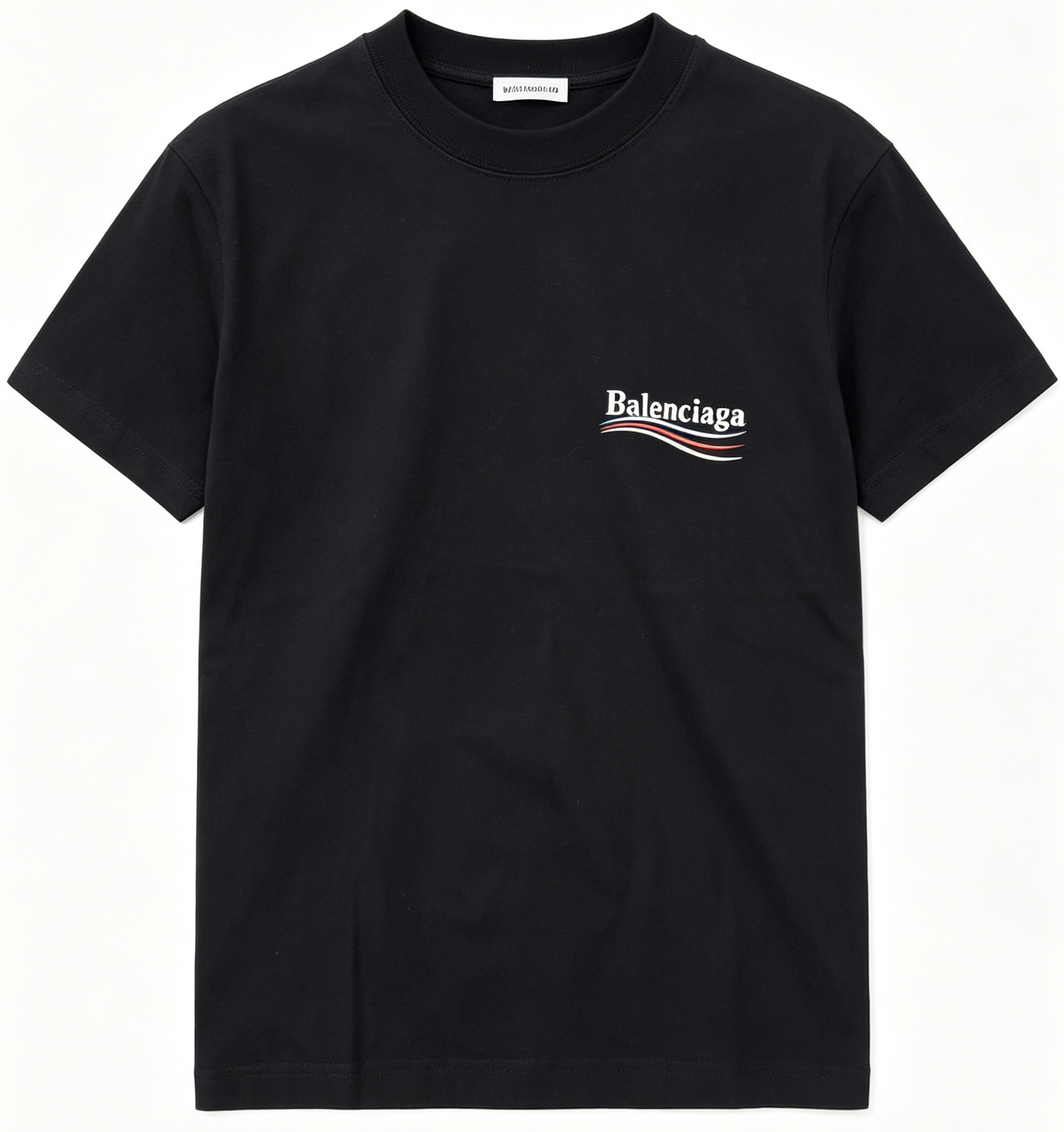 Balenciaga 經典波浪彩條 Logo 黑色合身短袖 T 恤 S 碼 葡萄牙製二手精品