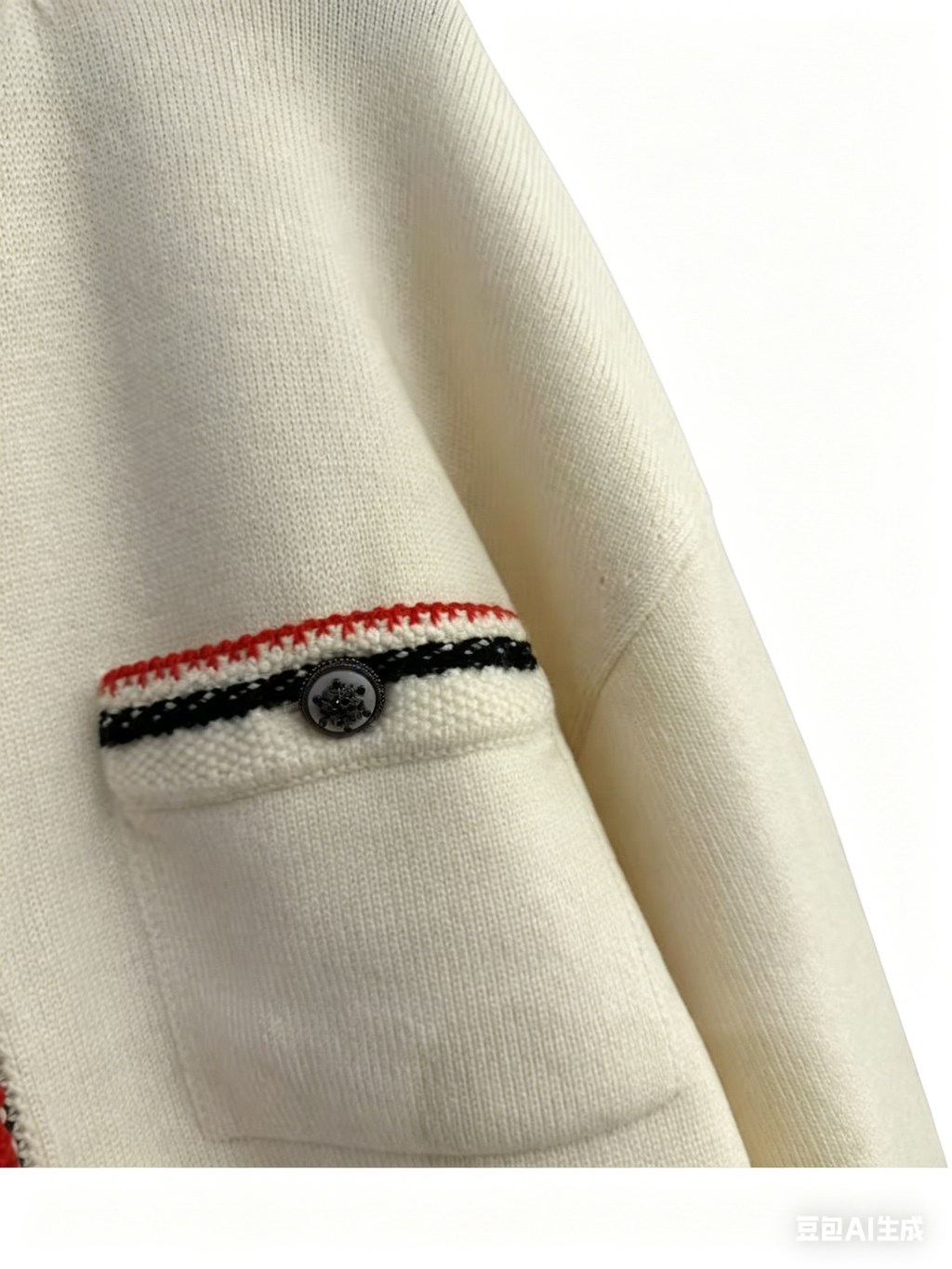Chanel 100% Cashmere Cardigan with Contrast Trim - White/Black/Red 香奈儿 100% 羊绒撞色饰边开衫 白黑红配色