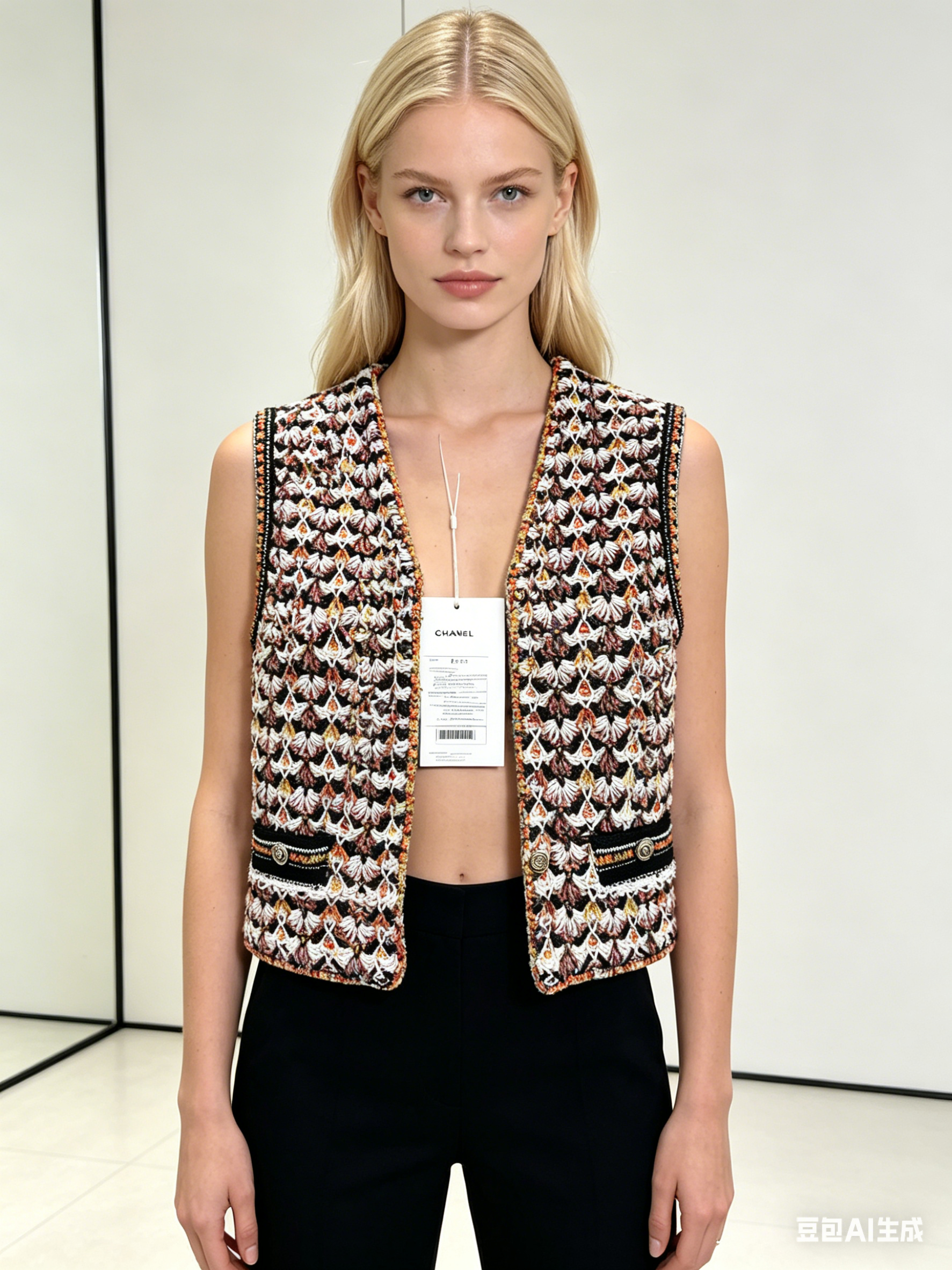Pre-owned Chanel 23A Series Colorful Crochet Diamond Knit Vest FR34二手香奈儿 23A 系列 彩色钩花菱格针织马甲 FR34 码