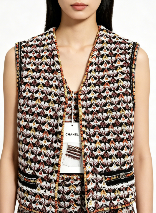 Pre-owned Chanel 23A Series Colorful Crochet Diamond Knit Vest FR34二手香奈儿 23A 系列 彩色钩花菱格针织马甲 FR34 码