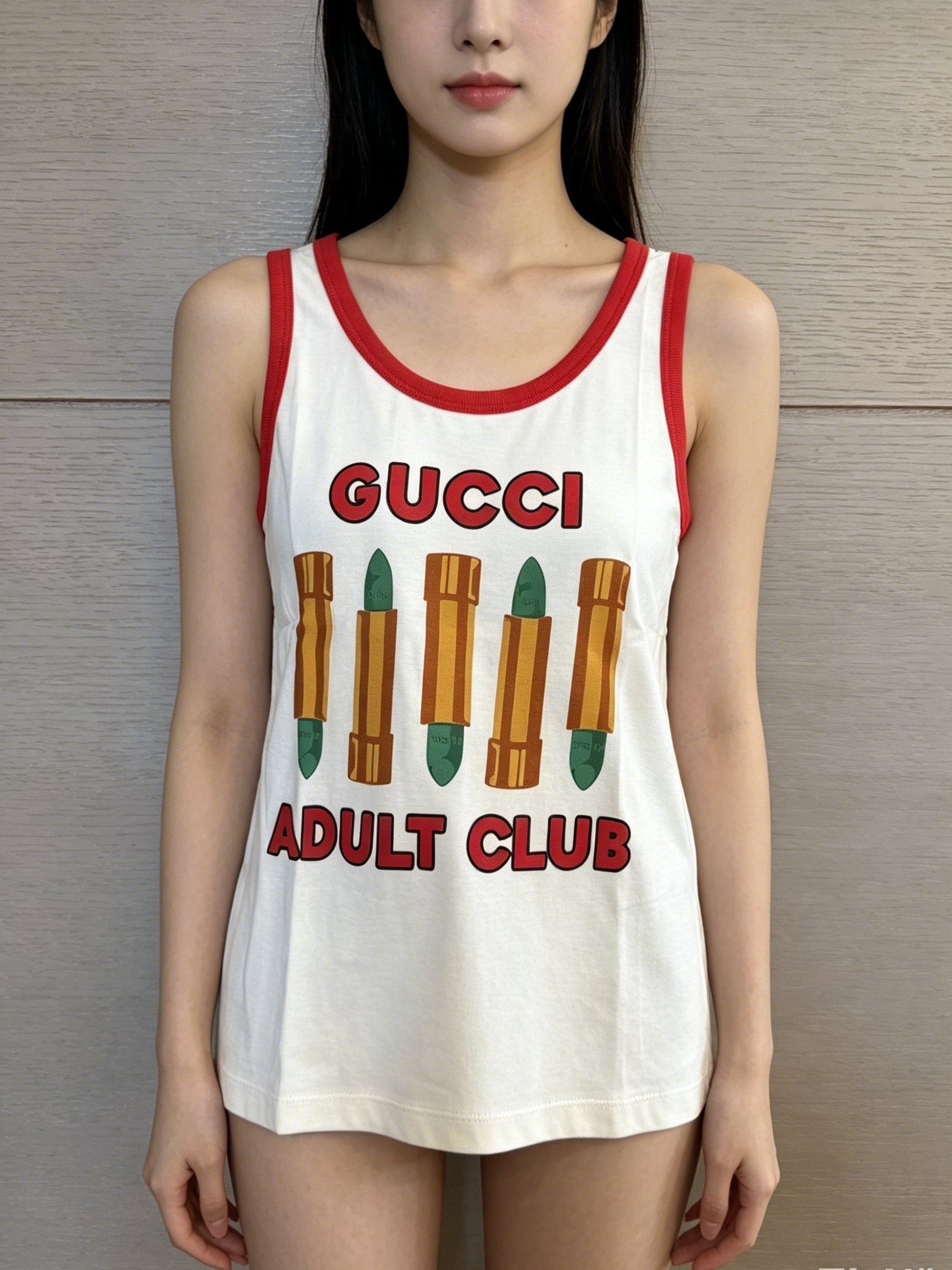 GUCCI ADULT CLUB 口紅印花紅邊無袖背心