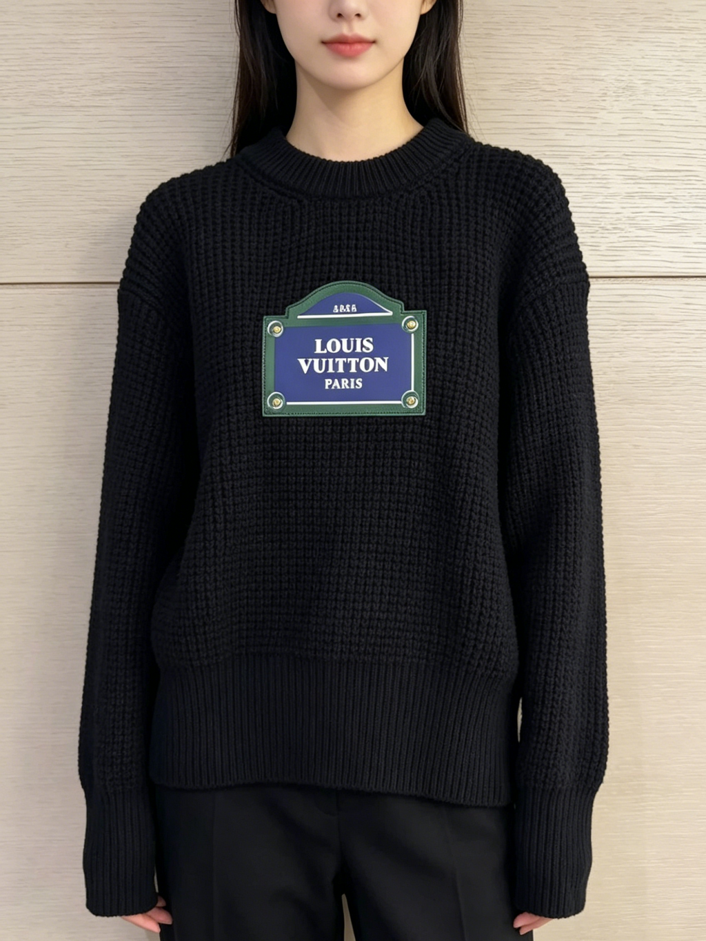 Louis Vuitton Oversize 路牌 Logo 黑毛衣（XS）