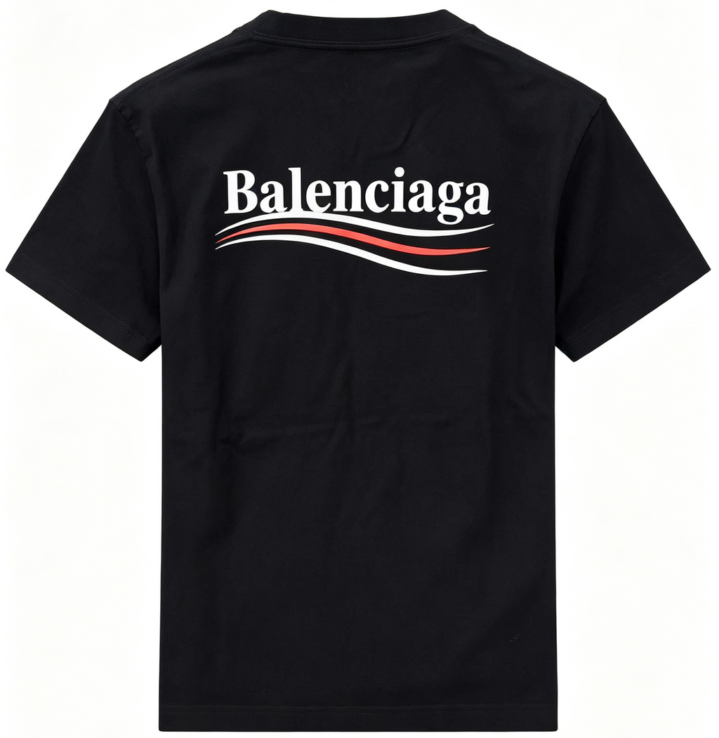 Balenciaga 經典波浪彩條 Logo 黑色合身短袖 T 恤 S 碼 葡萄牙製二手精品