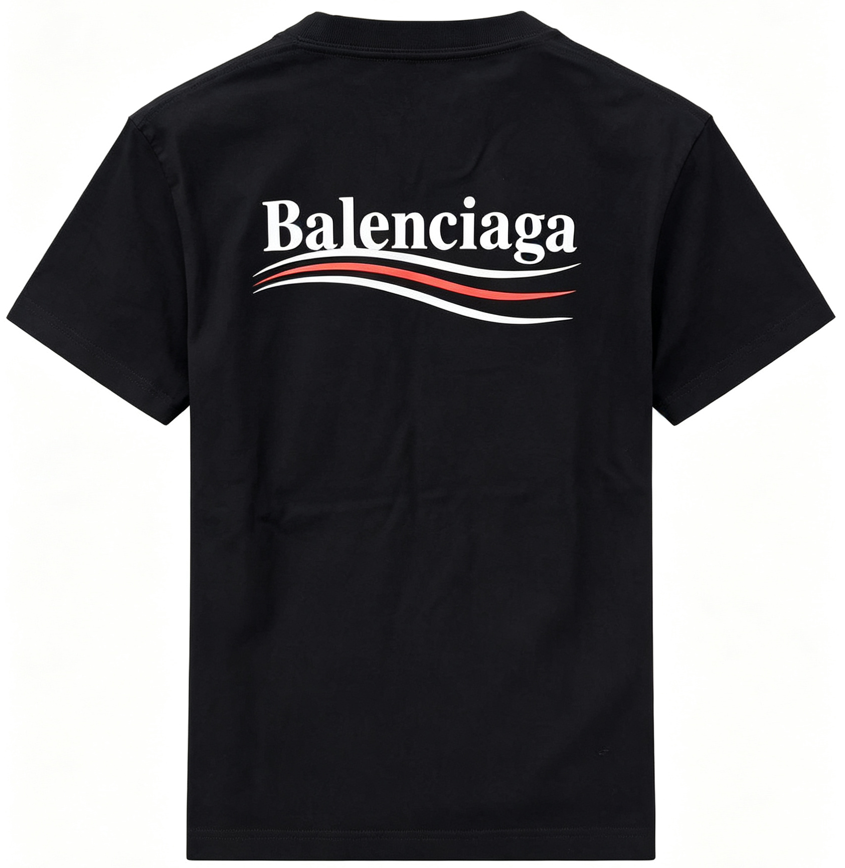 Balenciaga 經典波浪彩條 Logo 黑色合身短袖 T 恤 S 碼 葡萄牙製二手精品